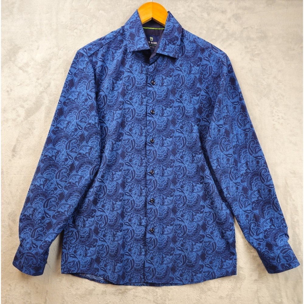 Tom Baine Men Slim Fit 4 Way Stretch Performance Shirt Medium Blue Paisley